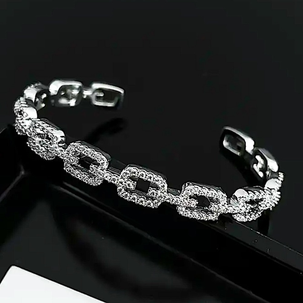 Silver Crystal Bangle Cuff Rhinestone Bracelet